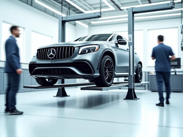 Wartung eines Mercedes-AMG Fahrzeugs in der Werkstatt