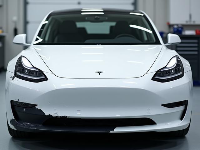 Front eines Tesla nach einer Unfallreparatur